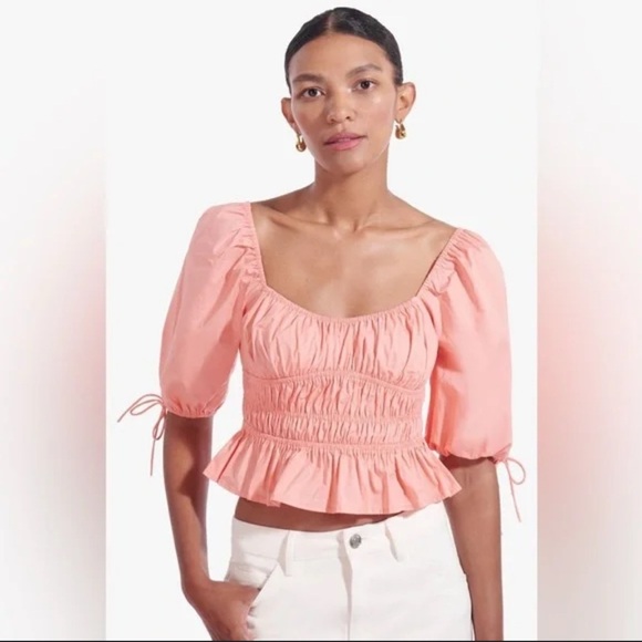 Staud Cotton Poplin Puff-Sleeve Faye Top - Picture 1 of 7